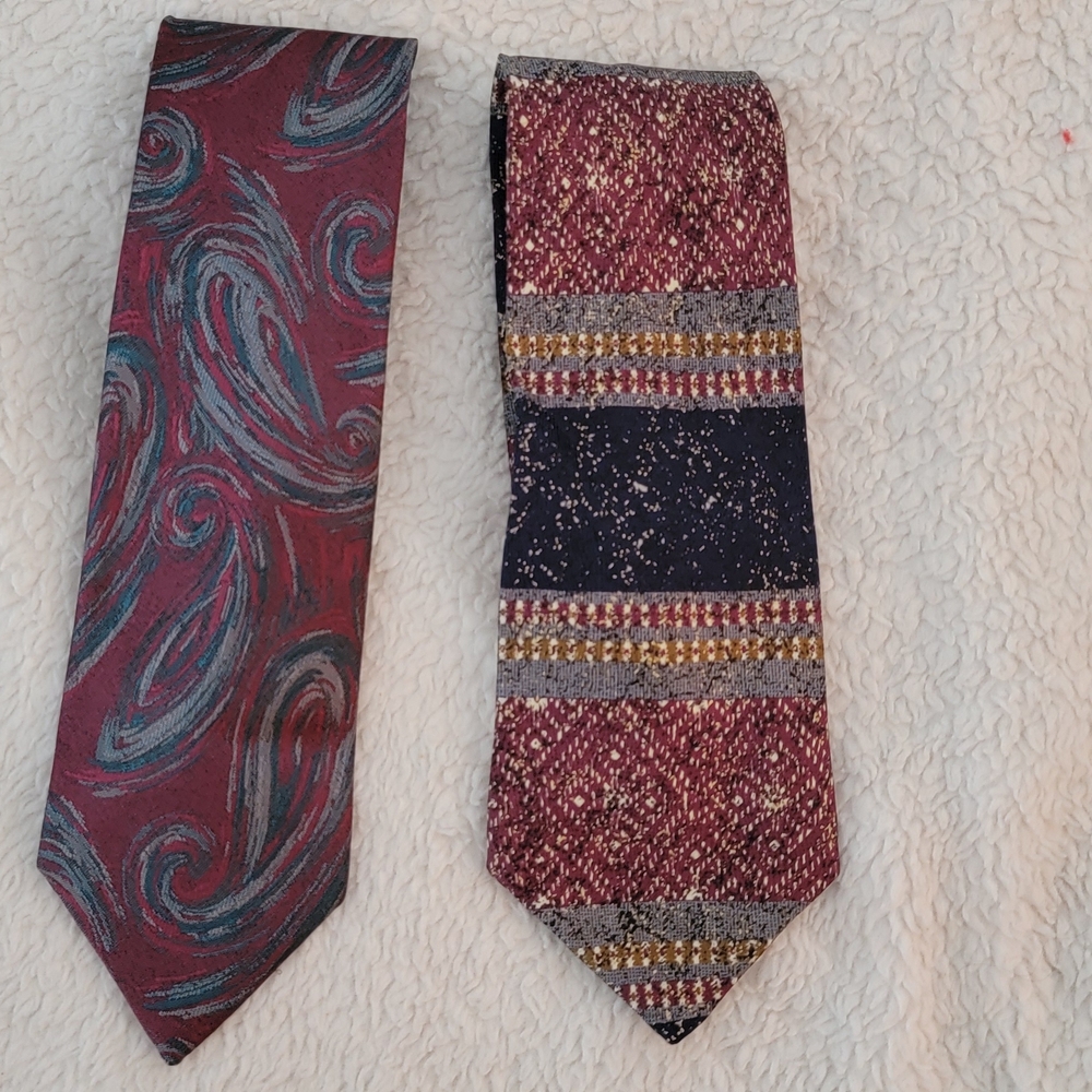Cristafaro Red and Black Silk Ties with Paisley and Striped Patterns